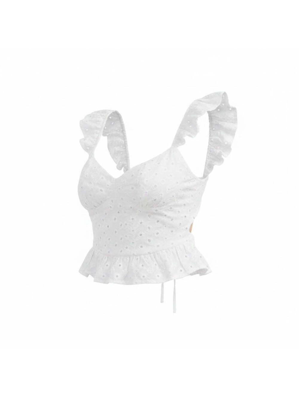 LILOU Sleeveless Open Back White Peplum Tank Top - New